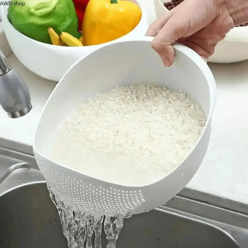 Multi‑Functional Dual Layer Kitchen Drain Basin, Versatile Colander Strainer Basket, Practical Food Washing Tool for Rinsing Rice, Fresh Fruits, Vegetables & Daily Household Meal Prep Utensils Blue