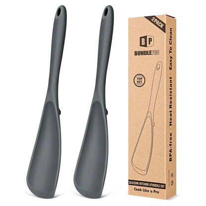 BundlePro Silicone Cooking Spoons 2-Pack - Anti-Adhesive Spatulas & Turners for Nonstick Cookware, BPA-Free Food Grade, Heat Resistant Handles Up to 446°F with Confidence, Top Stays Clean Mixing Kitchen Utensils Set