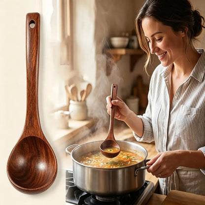 2-Pack Wooden Soup Ladle — Solid Wood Cooking Scoop, Non-Stick Heat-Resistant Kitchen Spoon for Soup & Serving