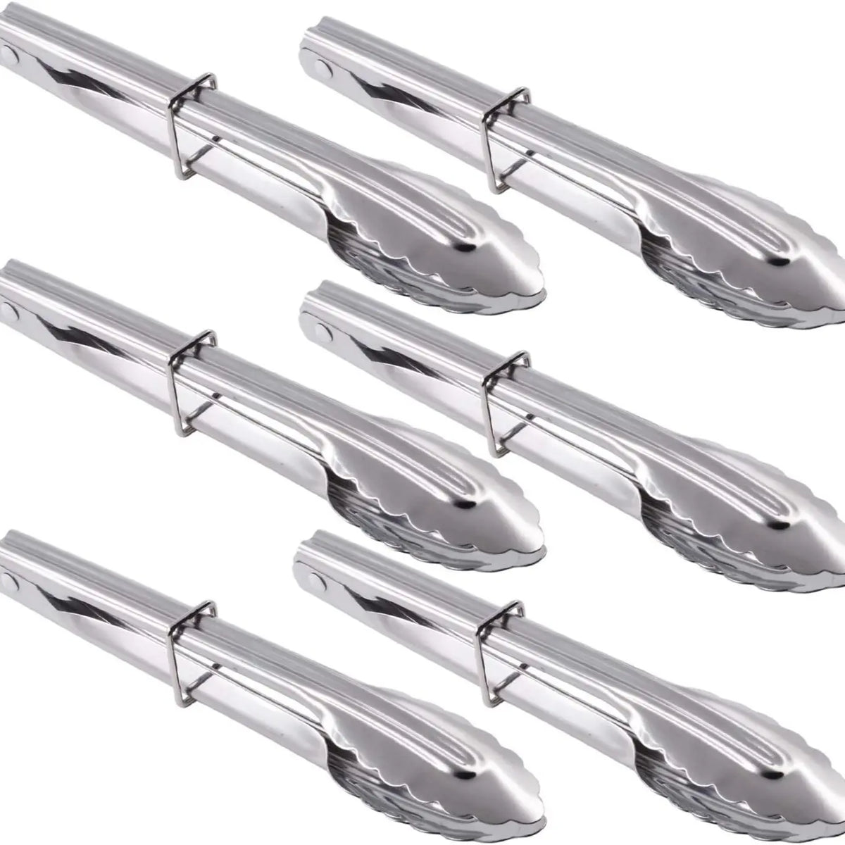 6Pcs 7-Inch Mini Stainless Steel Food Tongs with Silding Rings, Small Clam Shell Service Tongs for Serving Appetizers, Desserts, Salads, Barbecue and Cooking (Silver)