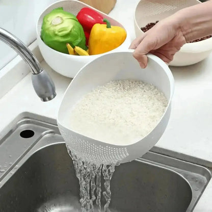 Multi-Functional Kitchen Drain Basket Basin, Dual Layer Colander Strainer for Rice Fruits Vegetables Household Food Washing Tool