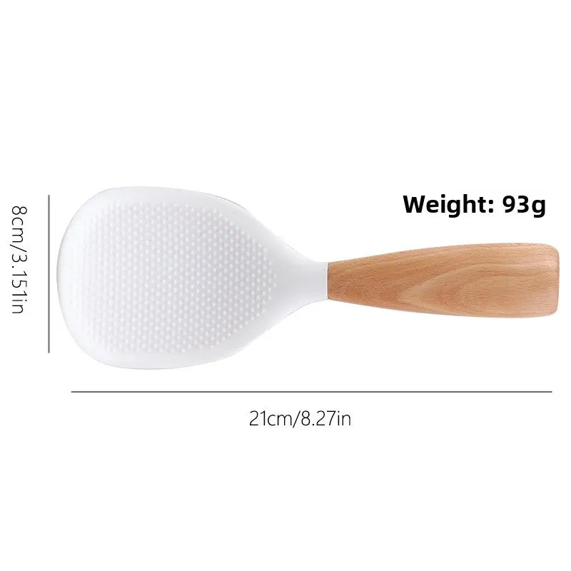 Silicone Spoon with Wooden Handle 1PC Heat-Resistant & Non-Stick Safe Rice Spoon Heat-Insulated Comfort Grip Durable Kitchen Utensil for Home & Restaurant Must-Have Practical Cooking Gadget -RR