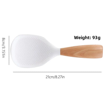 Silicone Spoon with Wooden Handle 1PC Heat-Resistant & Non-Stick Safe Rice Spoon Heat-Insulated Comfort Grip Durable Kitchen Utensil for Home & Restaurant Must-Have Practical Cooking Gadget -RR