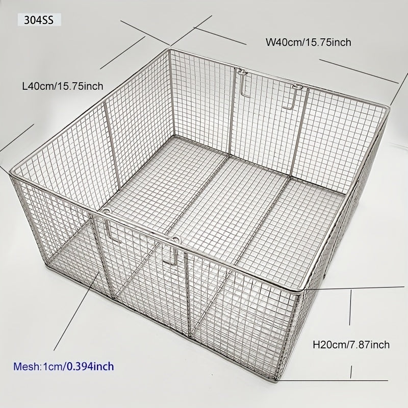 304 Stainless Steel Cleaning Basket, Metal Wire Mesh Basket, Cleaning And Filtering Equipment, Workpiece Drainage, Steaming, Frying, Screening And Filtering, High Load-Bearing Slag Separation, Rectangular, Storage, And Other Multi-Purpose