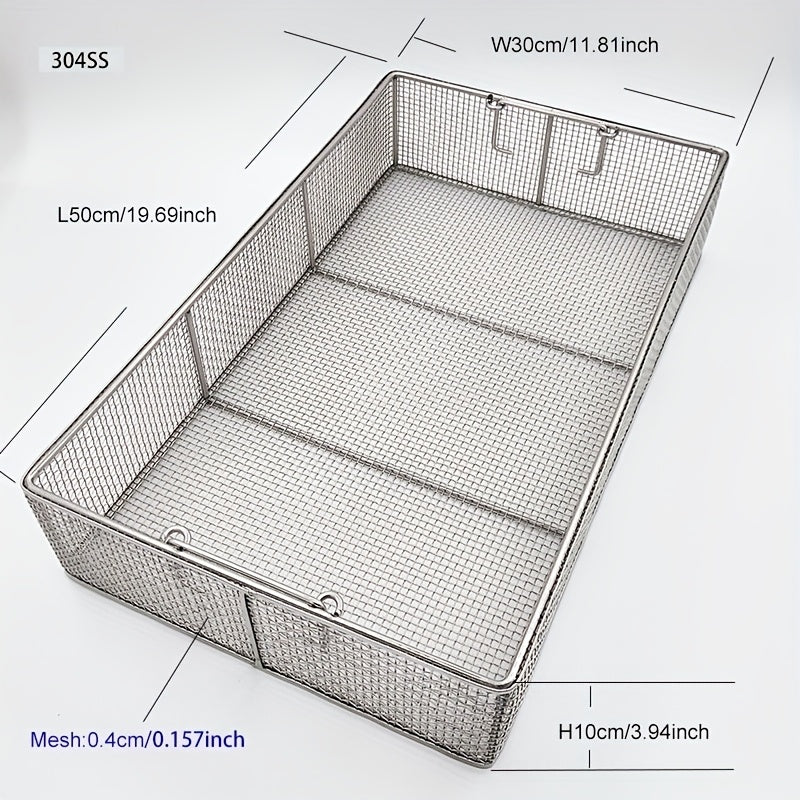 304 Stainless Steel Cleaning Basket, Metal Wire Mesh Basket, Cleaning And Filtering Equipment, Workpiece Drainage, Steaming, Frying, Screening And Filtering, High Load-Bearing Slag Separation, Rectangular, Storage, And Other Multi-Purpose