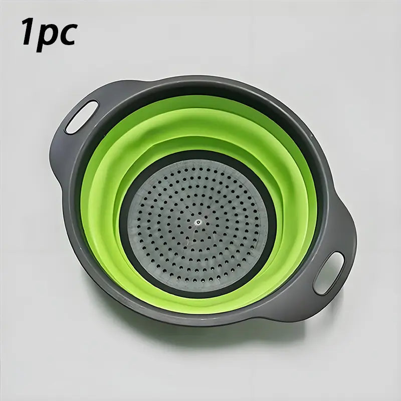 Foldable Filter Basket Set with Base-Handle, Kitchen Utensils Drainage Hole Sieves and Colanders for Pasta, Space-Saving Empty Round Small Filter Net,sohochic
