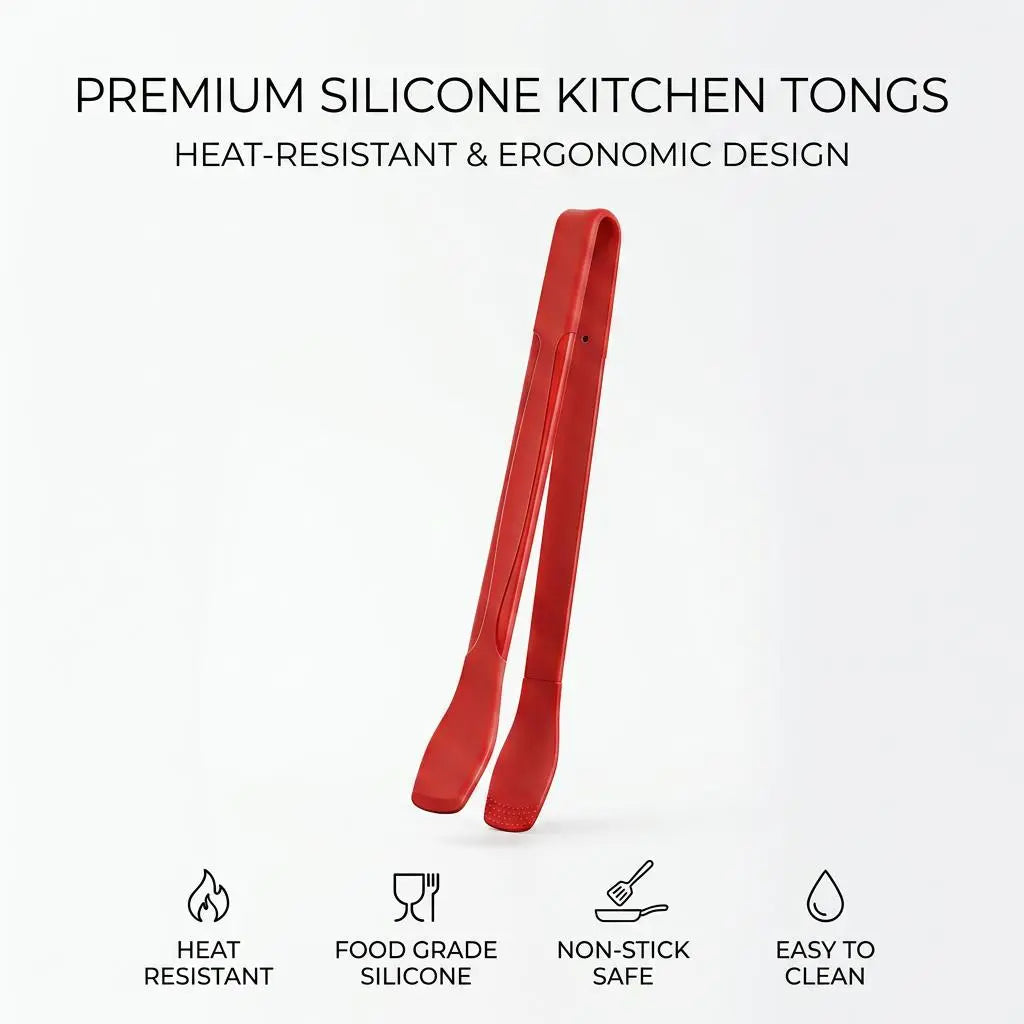 Silicone Tongs for Cooking, Stainless Steel Kitchen Tongs with Silicone Tips, Heat Resistant Lightweight Non-Scratch for Flipping Fish, Steak, Toast & Bread, Dishwasher Safe
