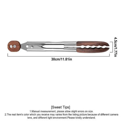 Round Shape Kitchen Utensils 2-Pack 9-in Cooking Tongs - Walnut Wood Handles, Ergonomic Concave Grip, Stainless Steel Reinforced Jaws, Split Power Design, Non-Toxic Thick Specialty Kitchen Utensils, Hanging Supplies for BBQ, Less Hand Fatigue