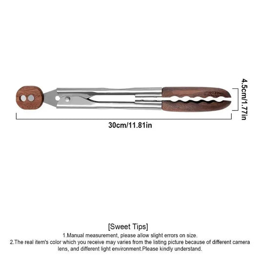 Round Shape Kitchen Utensils 2-Pack 9-in Cooking Tongs - Walnut Wood Handles, Ergonomic Concave Grip, Stainless Steel Reinforced Jaws, Split Power Design, Non-Toxic Thick Specialty Kitchen Utensils, Hanging Supplies for BBQ, Less Hand Fatigue