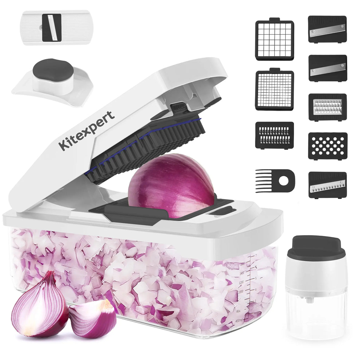 Kitexpert XL Vegetable Chopper with Container - All-in-1 Kitchen Utensils for Food Prep & Meal Prep, Mandoline Slicer, Onion Chopping Tool, Cheese Grater for Camping, Summer Sale Deals,sohochic