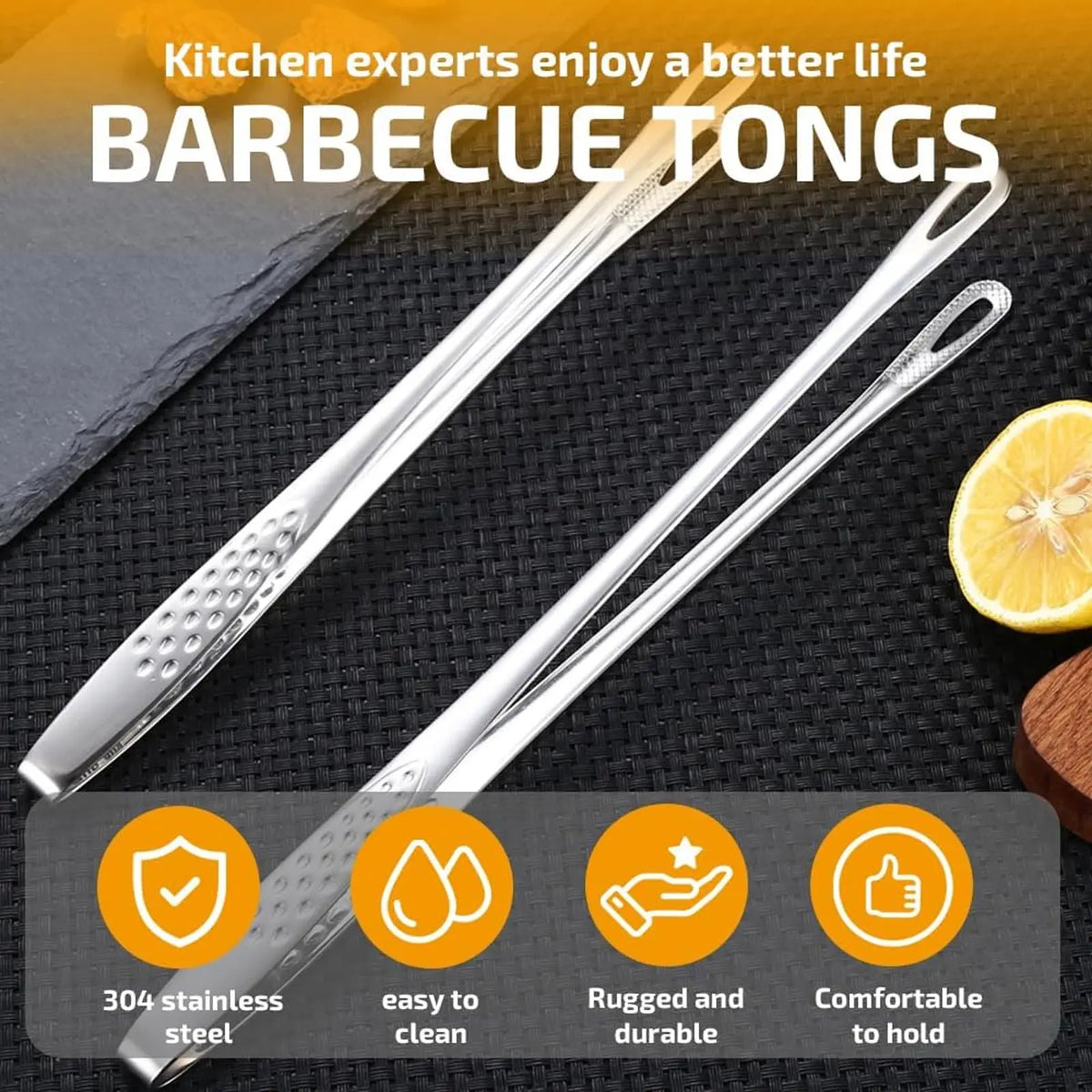 Stainless Steel Korean BBQ Grill Tongs,2026 New Korean and Japanese BBQ Stainless Steel Grill Tongs,With Non-slip Serrated Tips,For Home Outdoor Barbecue Steak Pancakes Salads (2pcs)