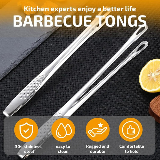 Stainless Steel Korean BBQ Grill Tongs,2026 New Korean and Japanese BBQ Stainless Steel Grill Tongs,With Non-slip Serrated Tips,For Home Outdoor Barbecue Steak Pancakes Salads (2pcs)