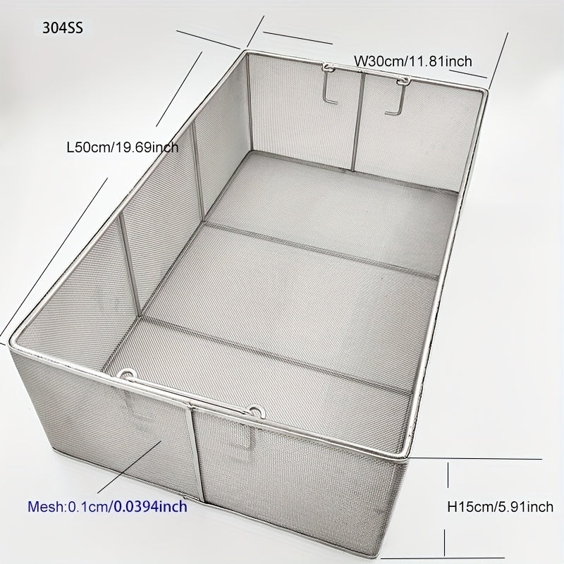 304 Stainless Steel Cleaning Basket, Metal Wire Mesh Basket, Cleaning And Filtering Equipment, Workpiece Drainage, Steaming, Frying, Screening And Filtering, High Load-Bearing Slag Separation, Rectangular, Storage, And Other Multi-Purpose