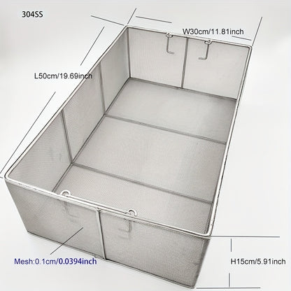 304 Stainless Steel Cleaning Basket, Metal Wire Mesh Basket, Cleaning And Filtering Equipment, Workpiece Drainage, Steaming, Frying, Screening And Filtering, High Load-Bearing Slag Separation, Rectangular, Storage, And Other Multi-Purpose