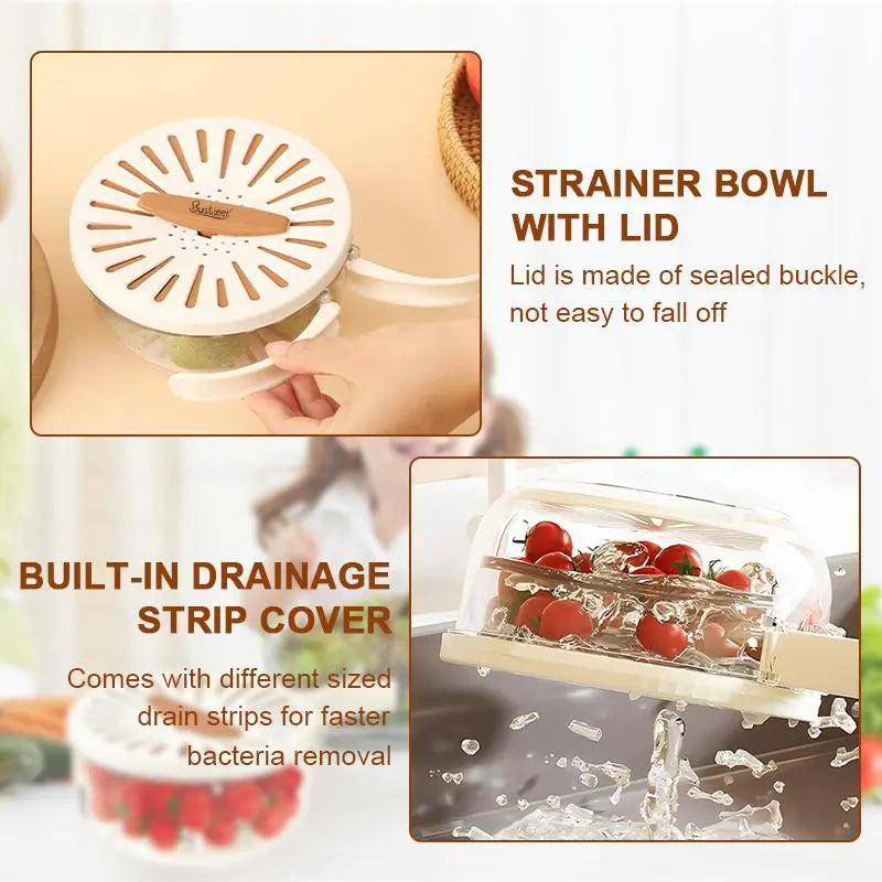Multifunctional Kitchen Colander Basket with Lid - Pasta Drainer, Salad Bowl, Collapsible Strainer for Washing Fruits-Vegetables, Refrigerator Storage, Foldable Handle Kitchen Utensils, Collapsible Strainers For Kitchen