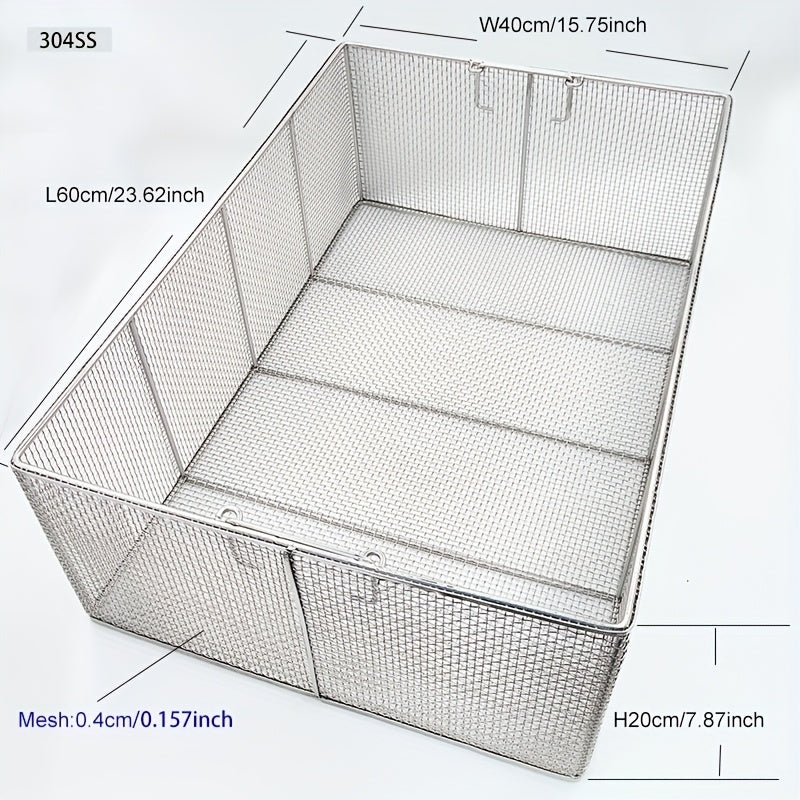 304 Stainless Steel Cleaning Basket, Metal Wire Mesh Basket, Cleaning And Filtering Equipment, Workpiece Drainage, Steaming, Frying, Screening And Filtering, High Load-Bearing Slag Separation, Rectangular, Storage, And Other Multi-Purpose