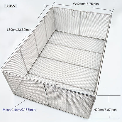 304 Stainless Steel Cleaning Basket, Metal Wire Mesh Basket, Cleaning And Filtering Equipment, Workpiece Drainage, Steaming, Frying, Screening And Filtering, High Load-Bearing Slag Separation, Rectangular, Storage, And Other Multi-Purpose