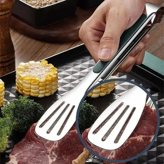 1-Piece Stainless Steel Barbecue Tong - Silver Non-Slip Silicone-Tipped, Oil-Resistant, Durable, Labor-Saving Kitchen Utensil for Barbecue Cooking Kitchen, BBQ Tools, Grilling Accessories, Salad Prep