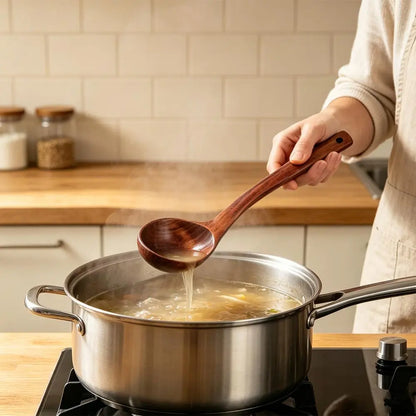 2-Pack Wooden Soup Ladle — Solid Wood Cooking Scoop, Non-Stick Heat-Resistant Kitchen Spoon for Soup & Serving