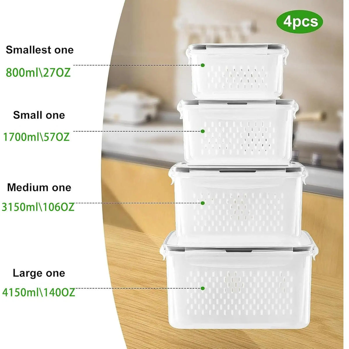 Camp Kitchen Stackable Plastic Colander Set (4PCS/6PCS) - Food-Grade BPA-Free Strainer with Airtight Lid, Leakproof Dustproof, Removable Basket Makes Washing Simple, Draining, Stacks to Save Space, Fridge-Fresh Keep, Sundries Organization