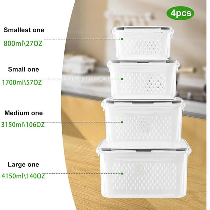 Camp Kitchen Stackable Plastic Colander Set (4PCS/6PCS) - Food-Grade BPA-Free Strainer with Airtight Lid, Leakproof Dustproof, Removable Basket Makes Washing Simple, Draining, Stacks to Save Space, Fridge-Fresh Keep, Sundries Organization