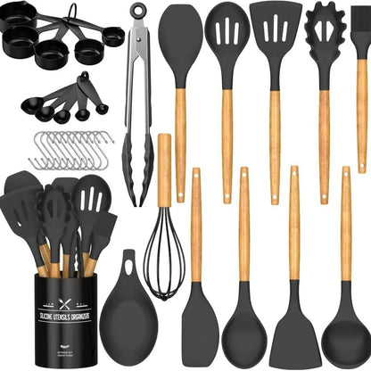 Kitchen Cooking Utensils Set, 33 pcs Non-stick Silicone Spatula Set with Holder Handle Heat Resistant Gadgets Utensil High quality