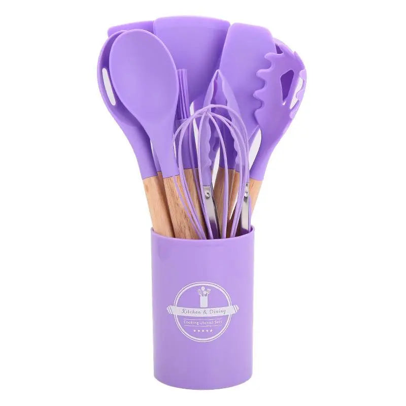 Silicone Kitchen Utensils Set, 12-Piece Non-Stick Cooking Gadgets with Beech Wooden Handle, Spatula Set for Home Use #GLOBAL PICKS