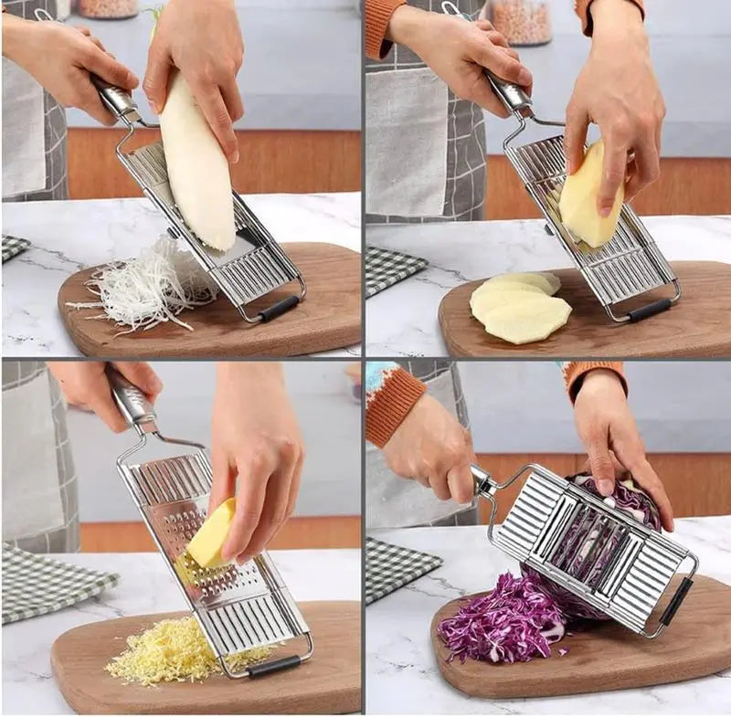 JASISS Stainless Steel 4-in-1 Multi-Purpose Kitchen Vegetable Slicer Veggie Chopper Grater Set - 4 Adjustable Blades, Kitchen Utensils & Gadgets, Christmas/New Year Gift,sohochic